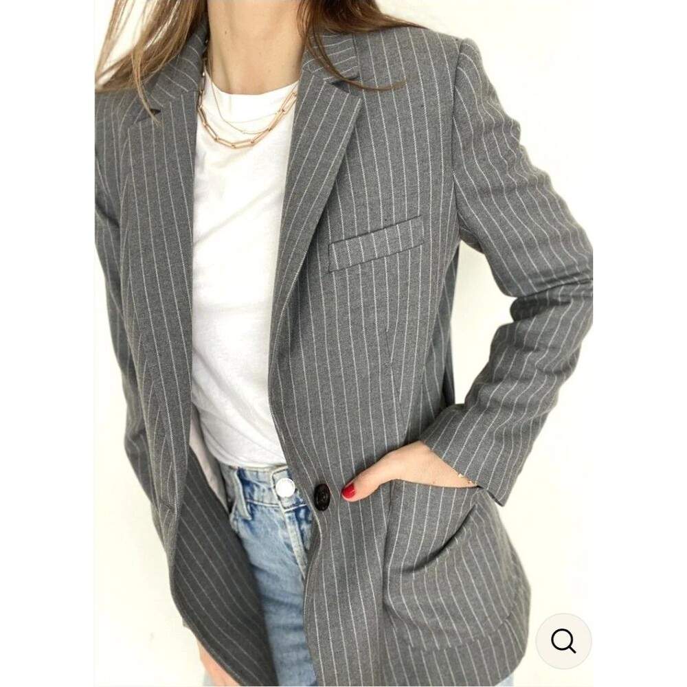 Anine Bing Grey Schoolboy Blazer Womens Sz XS Striped Tailored One Button Career